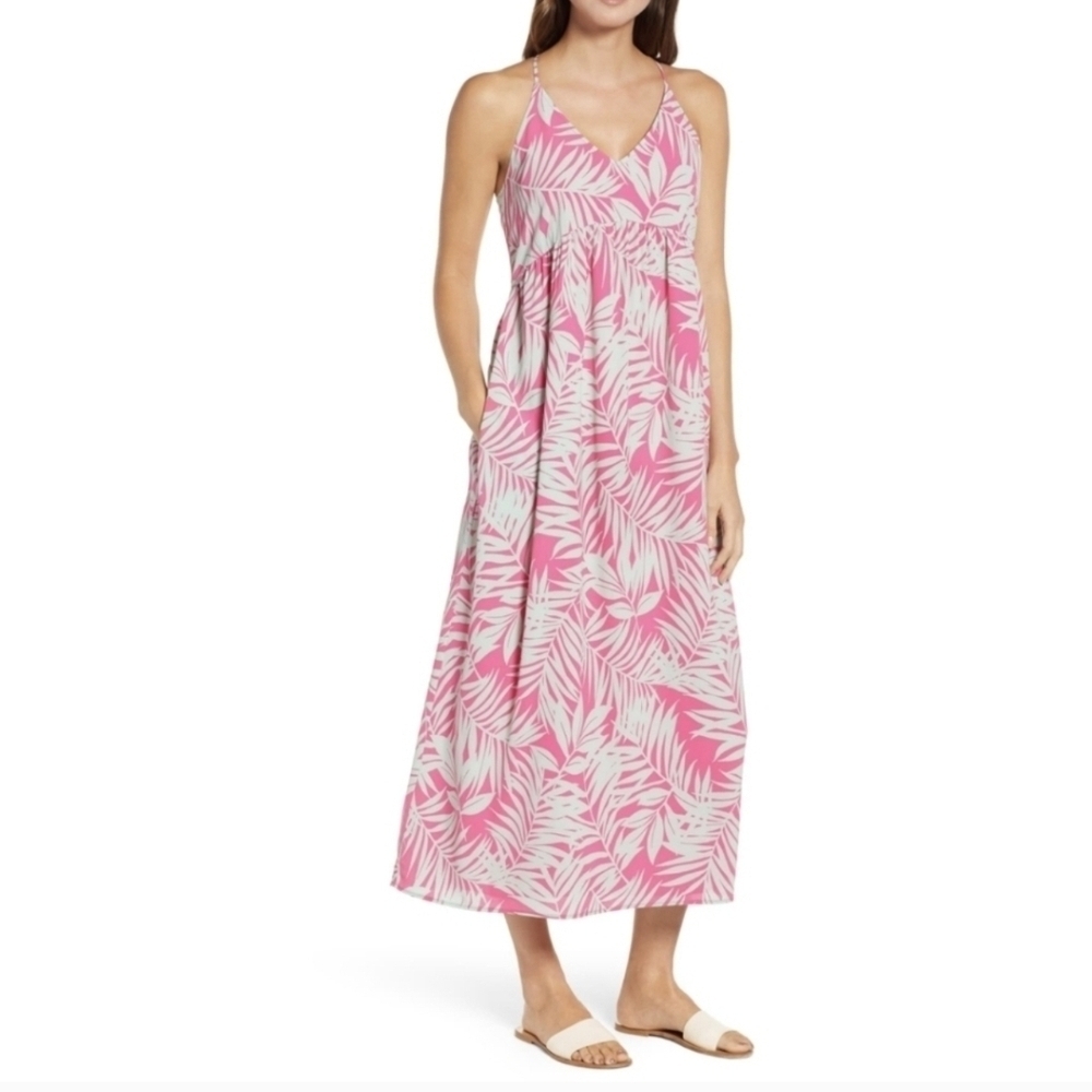 Gibson Women's Pink and White Leaf Print Swim Coverup Size XS